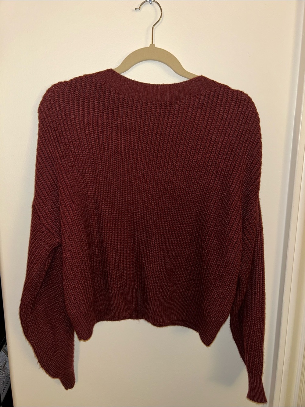 SHEIN Women's Chunky Knit Crewneck Sweater - Burgundy